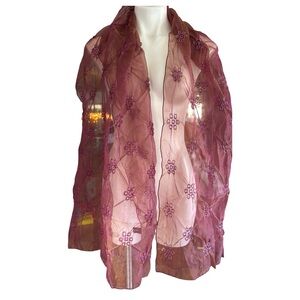 Spinoso Sheer Organza Embroidered Shawl Wrap Evening Scarf 72x24”
